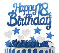 mciskin 18th Birthday Cake Topper,18th Birthday Decorations for Boys Girls,Royal Blue Cake Decorations,Personalised Cupcake Toppers with Heart Star for Girl Boy Women Men Birthday Party Supplies
