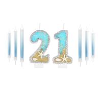 mciskin 21st Birthday Candles for Cake, Silver Shell Sequins, Boys Girls 21st Birthday Decorations, Mermaid Themed, Gold Blue Number 21, Unscented