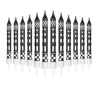 mciskin 24 Pcs Black and White Check Flag Shaped Birthday Candle, Party Cake Decoration, Racing Theme, Unscented