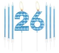 mciskin 26th Birthday Candles, Girls Boys 26th Birthday Decorations, Blue Birthday Number 26 Candles, Happy Birthday Candle, Blue Cake Candles Topper for Women Men Birthday Party Wedding Anniversary
