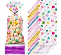 mciskin 50pcs Watercolor Dots Cellophane Treat Bags with Twist Ties, Small Candy Gift Bags for Girls Children Birthday Party Favors, Empty Clear Sweets Bags for Xmas Birthday Halloween Decoration