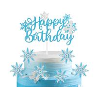 mciskin 7pcs Frozen Birtdhay Cake Toppers,Blue Snowflake 4th Birthday Decorations for Girl,4 Cake Topper,Frozen Cake Decorations,Blue Silver Cupcake Toppers for Snowflake Themed Party Decorations