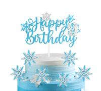 mciskin 7pcs Frozen Birtdhay Cake Toppers,Blue Snowflake 9th Birthday Decorations for Girl,9 Cake Topper,Frozen Cake Decorations,Blue Silver Cupcake Toppers for Snowflake Themed Party Decorations