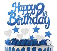 mciskin 9th Birthday Cake Topper,9th Birthday Decorations for Boys Girls,Royal Blue Cake Decorations,Personalised Cupcake Toppers with Heart Star for Girl Boy Women Men Birthday Party Supplies