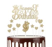 mciskin 9th Happy Birthday Candles Cake Toppers, Crown Number 9 Candle for Cake, Girls 9th Birthday Decorations, Cake Candles Cake Topper for Baby Birthday Party Wedding Anniversary (Champagne Gold)