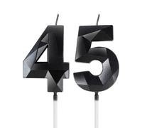 mciskin Black 45th Birthday Candles, 3D Number 45 Candles for Cake, Women Men 45th Birthday Decorations,Pearl Black Candle Cake Topper Decorations for Birthday Party Weddings Anniversary Supplies