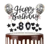 mciskin Black 80th Birthday Decorations for Women Men,3D Number 80 Candle for Cake,Black Cake Toppers for Women Men,Glitter Happy 80th Birthday Cake Toppers Balloons for Party Decorations Supplies