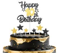 mciskin Black Gold 10th Birthday Decorations Boy,Black and Gold Party Decorations,Personalised Cake/Cupcake Toppers Decorate,Glitter Happy 10th Birthday Cake Toppers for Girl Boy Party Favor Supplies