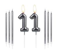 mciskin Black Gold 11th Birthday Candles, Number 11 Candles for Cake, Girls Boys 11th Birthday Decorations, Black Gold Long Candles Cake Topper for Birthday Party Wedding Anniversary Decorations