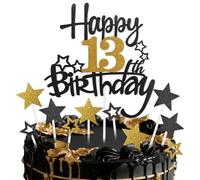 mciskin Black Gold 13th Birthday Cake Topper,13th Birthday Decorations for Boy Girls,Black and Gold Star Cupcake Toppers,Personalised Cake Toppers for Girl Boy Birtdhay Party Decorations