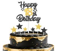 mciskin Black Gold 18th Birthday Decorations Boy,Black and Gold Party Decorations,Personalised Cake/Cupcake Toppers Decorate,Glitter Happy 18th Birthday Cake Toppers for Girl Boy Party Favor Supplies