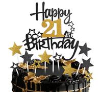 mciskin Black Gold 21st Birthday Cake Topper,21st Birthday Decorations for Boy Girls,Black and Gold Star Cupcake Toppers,Personalised Cake Toppers for Girl Boy Birtdhay Party Decorations