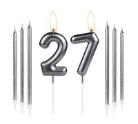 mciskin Black Gold 27th Birthday Candles, Number 27 Candles for Cake, Cake Topper, Wedding Anniversary Decorations