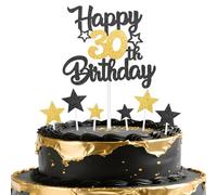 mciskin Black Gold 30th Birthday Decorations for Men,Black and Gold Party Decorations,Personalised Cake/Cupcake Toppers,Glitter Happy 25th Birthday Cake Toppers for Women Men Party Favor Supplies