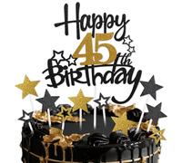 mciskin Black Gold 45th Birthday Cake Topper,45th Birthday Decorations for Men Women,Black and Gold Star Cupcake Toppers,Personalised Cake Toppers for Women Men Birtdhay Party Decorations