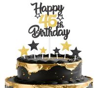 mciskin Black Gold 45th Birthday Decorations for Men,Black and Gold Party Decorations,Personalised Cake/Cupcake Toppers,Glitter Happy 45th Birthday Cake Toppers for Women Men Party Favor Supplies