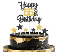mciskin Black Gold 55th Birthday Decorations for Men,Black and Gold Party Decorations,Personalised Cake/Cupcake Toppers,Glitter Happy 55th Birthday Cake Toppers for Women Men Party Favor Supplies