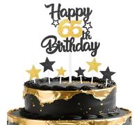mciskin Black Gold 65th Birthday Decorations for Men,Black and Gold Party Decorations,Personalised Cake/Cupcake Toppers,Glitter Happy 65th Birthday Cake Toppers for Women Men Party Favor Supplies