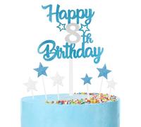 mciskin Blue and Silver Party Decorations,Girls Boys 8th Birthday Decorations,Personalised Cake/Cupcake Toppers Decorate for Boy,Blue Silver Happy 8th Birthday Cake Toppers for Party Favor Supplies