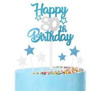 mciskin Blue and Silver Party Decorations,Women Men 80th Birthday Decorations,Personalised Cake/Cupcake Toppers Decorate for Men,Blue Silver Happy 80th Birthday Cake Toppers for Party Favor Supplies