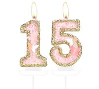 mciskin Butterfly Birthday Number Candles, Pink Gold 15 Candles Cupcake Topper for Cake, Girls 15th Birthday Decorations, Butterfly 15th Birthday Candle Cake Topper for Butterfly Theme Party
