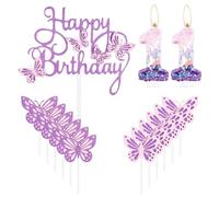 mciskin Butterfly Happy 11th Birthday Candles,Butterfly Cake Decorations,Pink Purple Number 11 Candle for Cake,Purple Cupcake Toppers Girls,Glitter Pink Topper for Girls' 11th Birthday Decorations