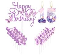 mciskin Butterfly Happy 15th Birthday Candles,Butterfly Cake Decorations,Pink Purple Number 15 Candle for Cake,Purple Cupcake Toppers Girls,Glitter Pink Topper for Girls' 15th Birthday Decorations