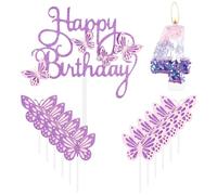 mciskin Butterfly Happy 4th Birthday Candles,Butterfly Cake Decorations,Pink Purple Number 4 Candle for Cake,Purple Cupcake Toppers Girls,Glitter Pink Topper for Girls' 4th Birthday Decorations