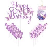mciskin Butterfly Happy 5th Birthday Candles,Butterfly Cake Decorations,Pink Purple Number 5 Candle for Cake,Purple Cupcake Toppers Girls,Glitter Pink Topper for Girls' 5th Birthday Decorations