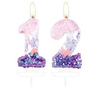 mciskin Butterfly Number 12 Candles for Cake, Purple Pink Butterfly 12th Birthday Cake Topper for Her,Girls 12th Birthday Decorations, Purple Pink 12 Candles for Party,Wedding,Baby Showers Supplies