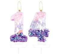 mciskin Butterfly Number 14 Candles for Cake, Purple Pink Butterfly 14th Birthday Cake Topper for Her,Girls 14th Birthday Decorations, Purple Pink 14 Candles for Party,Wedding,Baby Showers Supplies