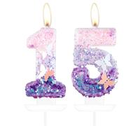 mciskin Butterfly Number 15 Candles for Cake, Purple Pink Butterfly 15th Birthday Cake Topper for Her,Girls 15th Birthday Decorations, Purple Pink 15 Candles for Party,Wedding,Baby Showers Supplies