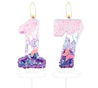 mciskin Butterfly Number 17 Candles for Cake, Purple Pink Butterfly 17th Birthday Cake Topper for Her,Girls 17th Birthday Decorations, Purple Pink 17 Candles for Party,Wedding,Baby Showers Supplies