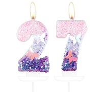 mciskin Butterfly Number 27 Candles for Cake, Purple Pink Butterfly 27th Birthday Cake Topper for Her,Girls 27th Birthday Decorations, Purple Pink 27 Candles for Party,Wedding,Baby Showers Supplies