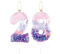 mciskin Butterfly Number 28 Candles for Cake, Purple Pink Butterfly 28th Birthday Cake Topper for Her,Girls 28th Birthday Decorations, Purple Pink 28 Candles for Party,Wedding,Baby Showers Supplies