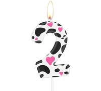 mciskin Cow Print 2 Birthday Number Candles, Pink Heart Number 2 Candle for Cake, Cowgirls Party Decorations, Farm Animal Themed for Girls Boys 2nd Birthday Party Decorations Supplies