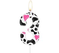 mciskin Cow Print 3 Birthday Number Candles, Pink Heart Number 3 Candle for Cake, Cowgirls Party Decorations, Farm Animal Themed for Girls Boys 3rd Birthday Party Decorations Supplies
