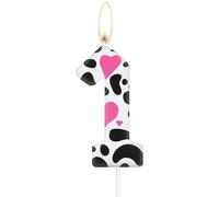 mciskin Cow Print First Birthday Number Candles, Pink Heart Number 1 Candle for Cake, Cowgirls Party Decorations, Farm Animal Themed for Girls Boys 1st Birthday Party Decorations Supplies