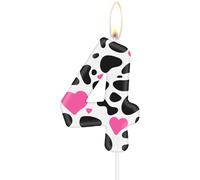 mciskin Cow Themed Birthday Number Candle, Pink Heart Number 4, Farm Animal Themed for Girls Boys 4th Birthday Party Decorations Supplies