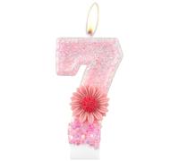 mciskin Daisy 7th Birthday Candles,Pink Number 7 Candles for Cake,Girls 7th Birthday Decorations,Pink Candle Flower Cake Toppers for Daisy Themed Birthday Party Decorations, Baby Showers Supplies