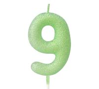 mciskin Fluorescent Green Number 9 Candles for Cake,Glitter Macaron 9 Candle Birthday Girl,9th Birthday Decorations for Girl Boy,Fluorescent Green Cake Toppers for Party, Baby Showers,Wedding Supplies