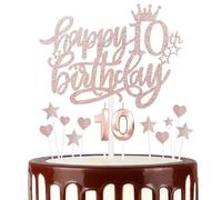 mciskin Girls 10th Happy Birthday Candles Cake Toppers, Number 10 Candle for Cake, Rose Gold Candles for Women Birthday Decorations, Heart Star Cake Toppers for 10th Birthday Party Wedding Anniversary