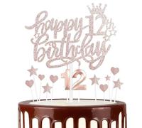 mciskin Girls 12th Happy Birthday Candles Cake Toppers, Number 12 Candle for Cake, Rose Gold Candles for Women Birthday Decorations, Heart Star Cake Toppers for 12th Birthday Party Wedding Anniversary