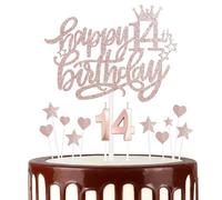 mciskin Girls 14th Happy Birthday Candles Cake Toppers, Number 14 Candle for Cake, Rose Gold Candles for Women Birthday Decorations, Heart Star Cake Toppers for 14th Birthday Party Wedding Anniversary
