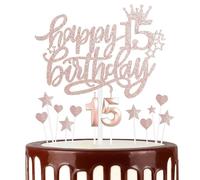 mciskin Girls 15th Happy Birthday Candles Cake Toppers, Number 15 Candle for Cake, Rose Gold Candles for Women Birthday Decorations, Heart Star Cake Toppers for 15th Birthday Party Wedding Anniversary