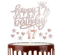 mciskin Girls 17th Happy Birthday Candles Cake Toppers, Number 17 Candle for Cake, Rose Gold Candles for Women Birthday Decorations, Heart Star Cake Toppers for 17th Birthday Party Wedding Anniversary