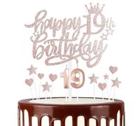 mciskin Girls 19th Happy Birthday Candles Cake Toppers, Number 19 Candle for Cake, Rose Gold Candles for Women Birthday Decorations, Heart Star Cake Toppers for 19th Birthday Party Wedding Anniversary