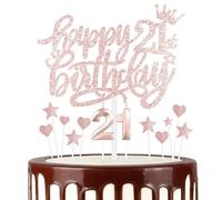 mciskin Girls 21st Happy Birthday Candles Cake Toppers, Number 21 Candle for Cake, Rose Gold Candles for Women Birthday Decorations, Heart Star Cake Toppers for 21st Birthday Party Wedding Anniversary
