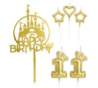 mciskin Girls Happy 11th Birthday Candles Cake Toppers, Gold Castle Cake Toppers, Crown Number 11 Candle for Cake, Candles Cake Cupcake Topper for Women Birthday Decorations 11th Wedding Anniversary