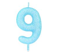 mciskin Glitter 9 Candle Birthday Girl, Blue Number 9 Candles for Cake,Blue 9th Birthday Decorations for Girl Boy,Macaron Cake Cupcake Toppers for Party, Baby Showers,Wedding Anniversary Supplies